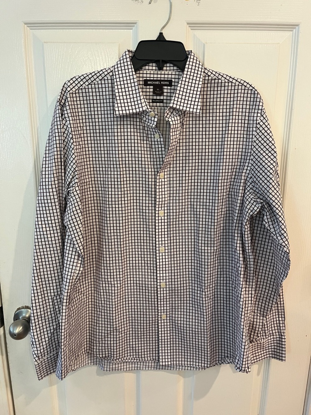Michael Kors Men’s Black and White Grid Dress Shirt